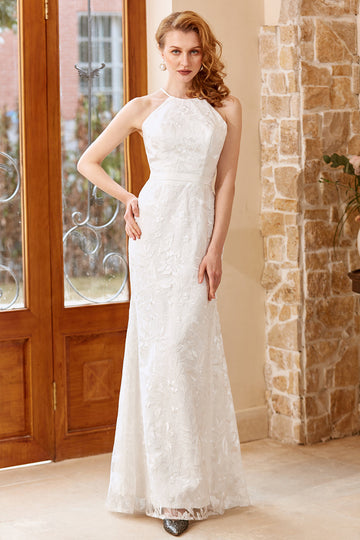 White Mermaid Floor Longueur Robe de mariée d’église